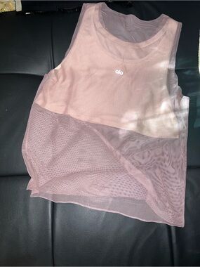 💕Gift$10🦊Sexy ALO Yoga Women’s Dusty Pink Mesh Layered Tank Top